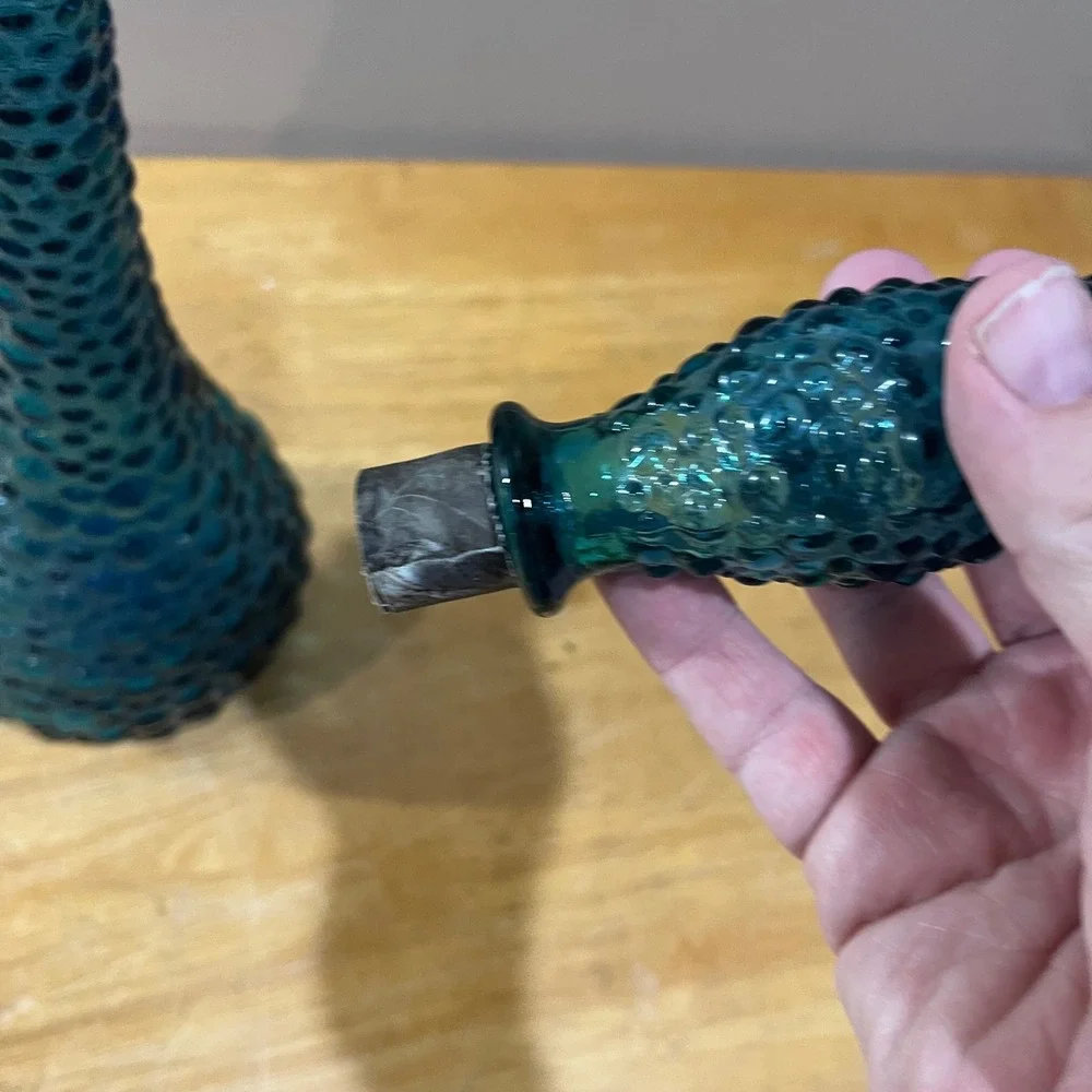 Vtg Empoli Blue Hobnail‎ Bubble Glass Decanter Genie Bottle Italy 21.5